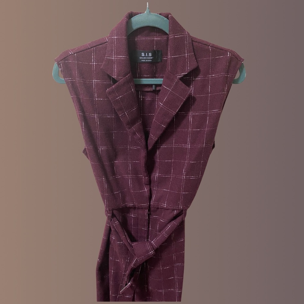Burgundy Plaid Sleeveless Dress